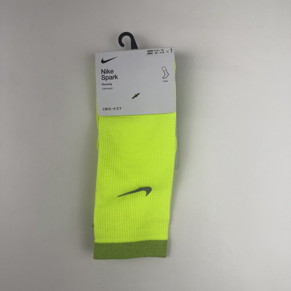 New Womens Nike Spark Lightweight Yellow Running Crew Socks Size 11.5-13